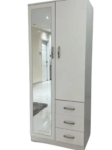2 door Combi wardrobe with mirror, drawer, shelves and hanging inside