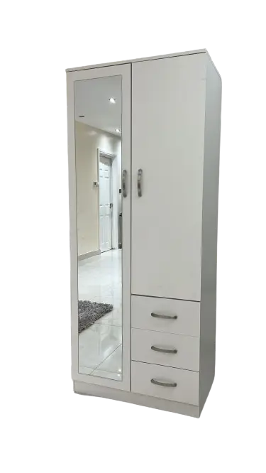 2 door Combi wardrobe with mirror, drawer, shelves and hanging inside