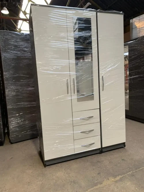 3 door Combi wardrobe with mirror, drawer, shelves and hanging inside - Image 2