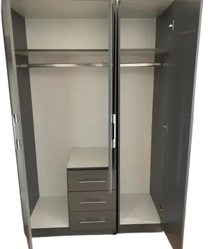 3 door Combi wardrobe with mirror, drawer, shelves and hanging inside