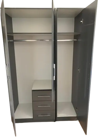 3 door Combi wardrobe with mirror, drawer, shelves and hanging inside