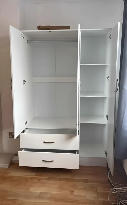 3 door  wardrobe with mirror, drawer, shelves and hanging inside - Image 2