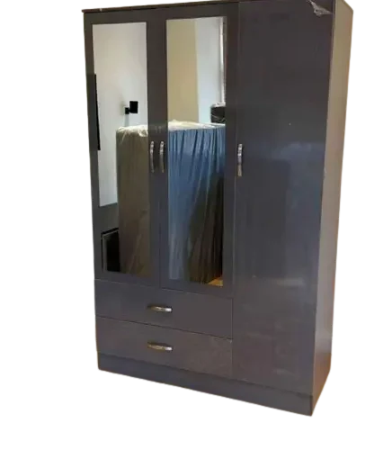 3 door  wardrobe with mirror, drawer, shelves and hanging inside