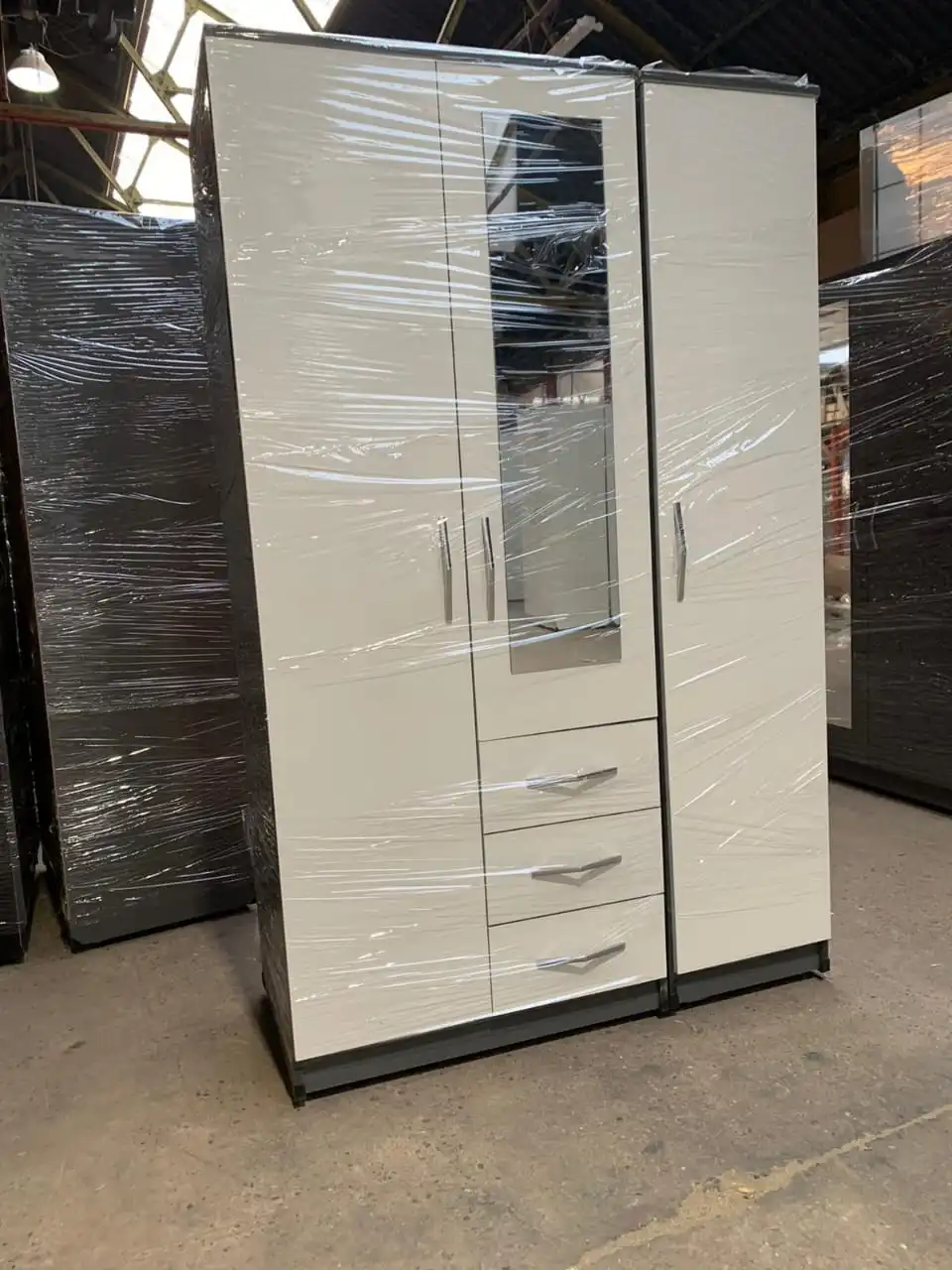 3 door Combi wardrobe with mirror, drawer, shelves and hanging inside - Image 2