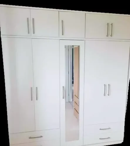 5 door wardrobe with hanging, shelves, drawer, top boxes and mirror, guarantee